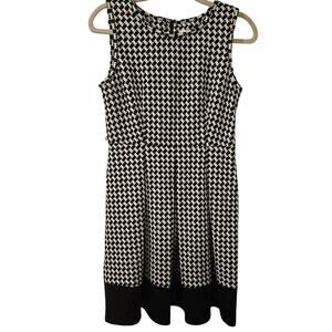 Calvin Klein Houndstooth Fit Flare Dress 8P Petite Black White Sleeveless Career
